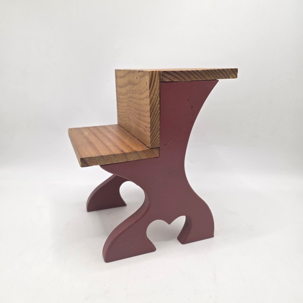 Miniature Doll School Desk Kids Brown Burgundy Heart Primitive Farmhouse Toy